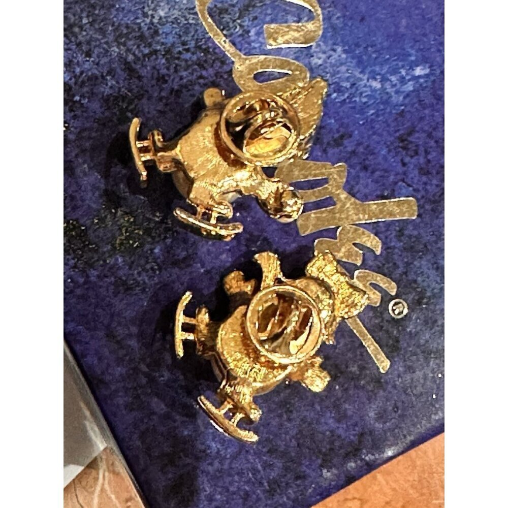 CAROLEE GOLD 1.25" FAUX PEARL SNOWMEN BOY GIRL SKATING Pin Brooch 1990S LOT 2 LN - Picture 7 of 10